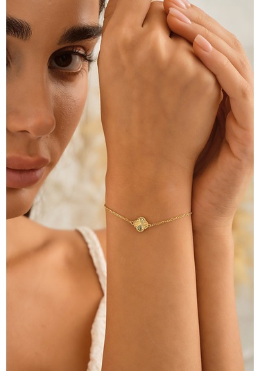 Sefa Gold 14 Ayar Altın Yonca Bileklik Sarı - Beyaz Altın