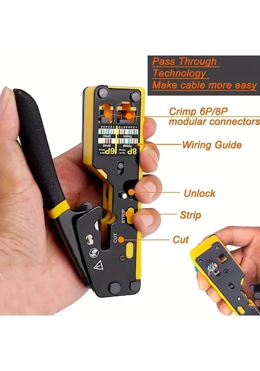 Xuweiwei Rj45 Punch Down Kristal Başlıklı Ağ Kabloları İçin Sarı Çift Kullanımlı Sıkma Pense