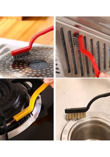 3 Parça Tel Fırça Detaylı Temizlik Seti Çok Renkli