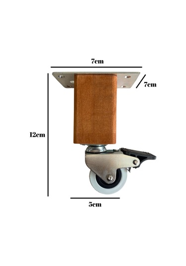 Kale Ahşap Tekerli Ayak Mobilya Masa Ve Dolap Tekerli Ayağı Frenli 12cm Ceviz 1 Adet Kayın Ceviz