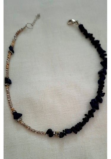 Lacivert Yıldız Doğal Taşlı Dorika Boncuk Bayan Kolye Gümüş - Mavi