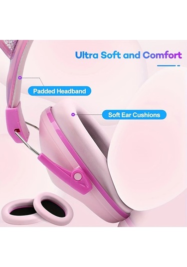 Elmpaly Yeşil Pembe 28db Kulaklık 3-16 Yaş Konser Gürültü Koruma Oyuncak Dinozor Kedi Desenli