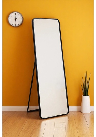 Raven Oval Kesim Modern Metal Ayaklı Boy Aynası 170 X 60 Siyah