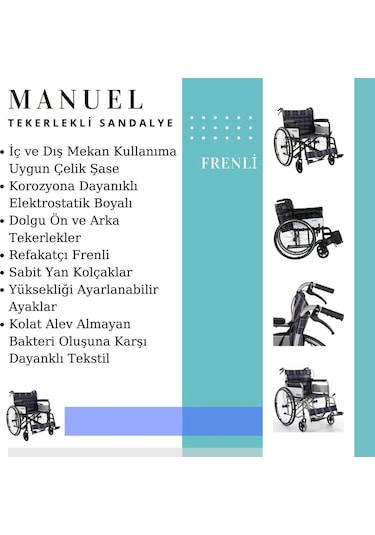 Medkimsan Frenli Tekerlekli Sandalye | Hasta Engelli Arabası | Katlanabilir, Frenli, Emniyet Kemerli