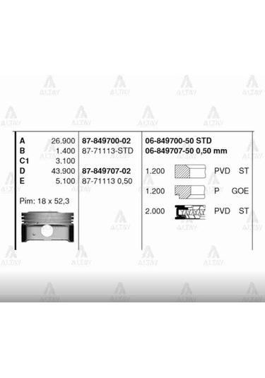 Esse Otomotiv - Accent 11- Blue i-20 Benzinli 1.4 Std Piston Segmanlı - GOE-87-71113-STD - 230412B101