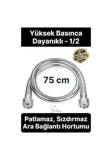 75 Cm Kısa Tepe Ara Duş Hortumu Spiral Robot Ara Bağlantı Örgülü Dayanıklı Kopmaz Patlamaz Sızdırmaz Gümüş