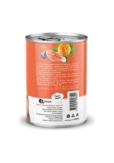 Chef's Choice Somonlu ve Balkabaklı Tahılsız Ezme Yetişkin Kedi Konservesi 24 x 400 G