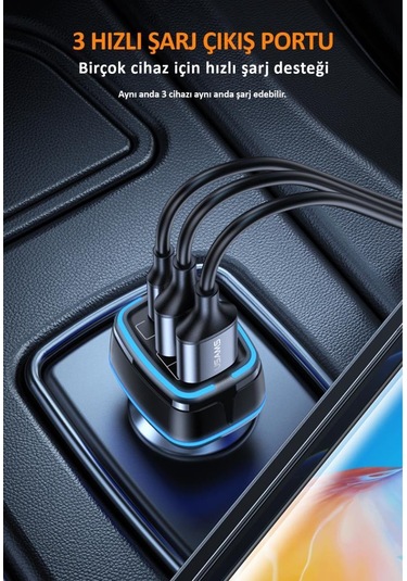 Usams US-CC126 PD Type-C + 2XUSB-A 80W Çakmaklık Hızlı Şarj Cihazı