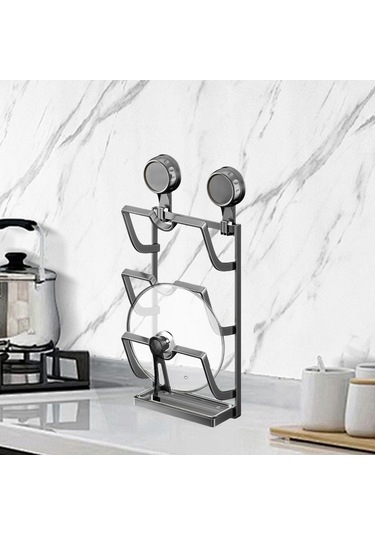 Suntek Paslanmaz Çelik Vantuzlu Tencere Kapağı Düzenleyici Gri