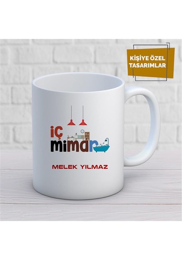 Kişiye Özel İsim Yazılabilir İç Mimar Kupa Bardak Çok Renkli