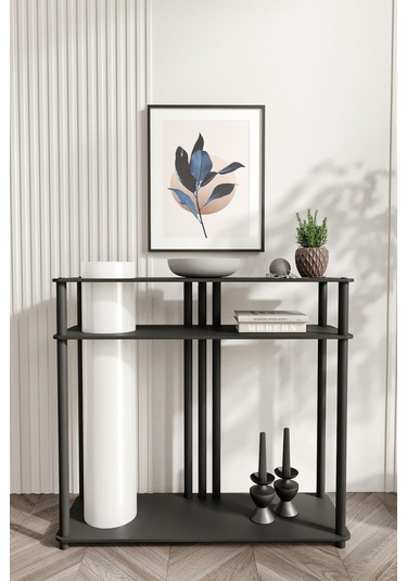 Ravilo Garcia Dresuar Dekoratif Raflı Lambader Siyah Siyah