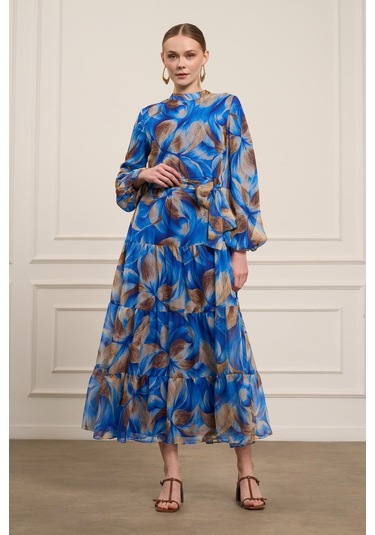 Ftz Women Kadın İpek Şifon Elbise Saks Mavi 31058 Saks Mavi