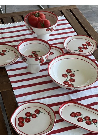 Pomodori Domates Desenli Şekilsiz Pasta Tabağı 20 Cm Çok Renk