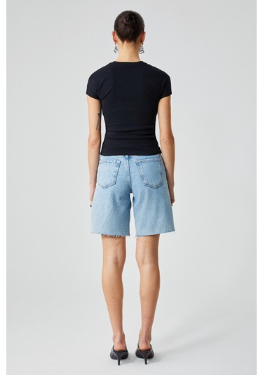 Marta Kadın V Yaka Kısa Kol Slim Siyah T-shirt