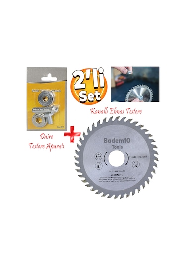 Daire Testere Bıçağı Ağaç Odun Ahşap Sunta Kesme Testeresi 115 mm 40 Diş + Matkap Aparatı