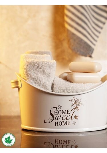 Kayık Metal Banyo Organizeri Home Sweet Home Baskılı Beyaz