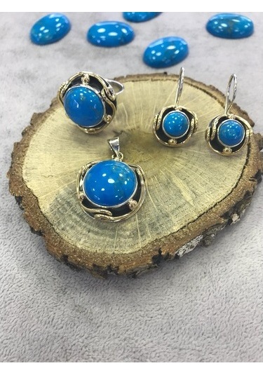 Turkuaz Firuze Taşlı Gümüş Kadın Set 925 Ayar