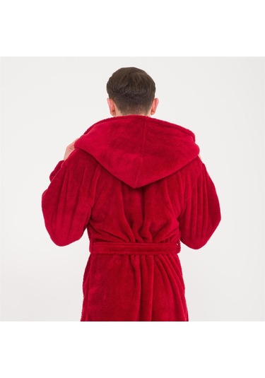 Erkek Uzun Welsoft Kapüşonlu Sabahlık - Bordo