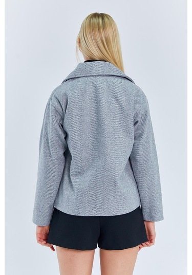 4410 Kadın Balık Sırtı Kısa Kaban Gri Gri