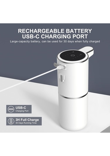 Qianfan Otomatik Köpük Sabunluk, Güç Ve Dişli Ekranı, 380ml Beyaz - Mavi