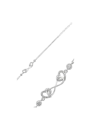 Sonsuzluk Çift Kalp Tek Taşlı Gümüş Bileklik Wsb32