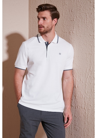 Buratti % 100 Pamuk Düğmeli Regular Fit Erkek Polo Yaka T Shirt 5902118 Beyaz