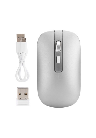 2.4g Kablosuz Ergonomik Fare 1600 Dpı Yüksek Çözünürlüklü Usb Şarjlı Bilgisayar Aksesuarları Gümüş