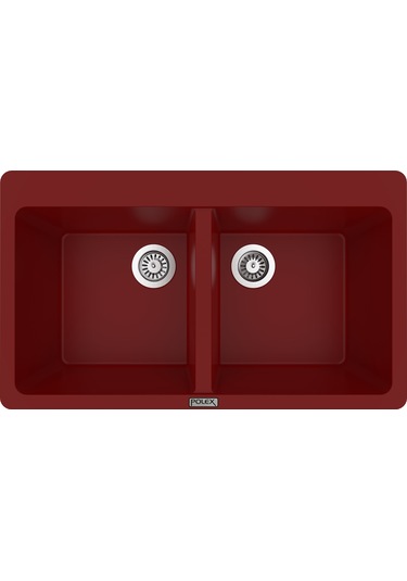 Polex Cristalüx Granit Evye P-N9 Bordo 2 Hazneli Tezgah Altı Ve Tezgah Üstü Mutfak Evyesi 86x50.5 CM