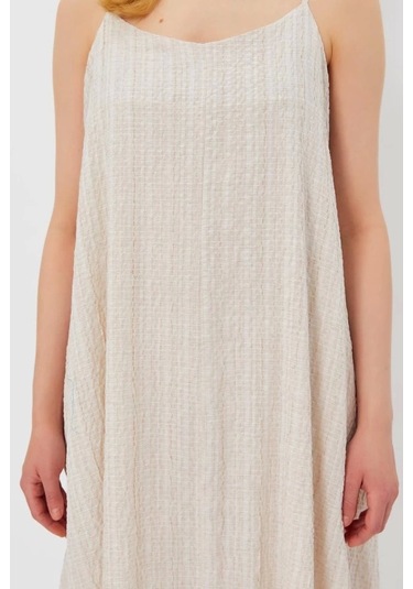 Askılı Uzun Çan Elbise - Natür Natür