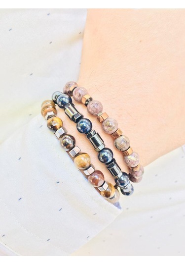 Nursaat Captiva Stell 3.Lü Set Doğaltaş Erkek Bileklik Seti N11.70197 Siyah