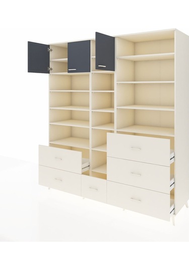 Kronos Dolap 17 Raflı 6 Çekmeceli 3 Kapaklı 220x59x243 Aytaşı-antrasit/aytaşı Antrasıt/aytası