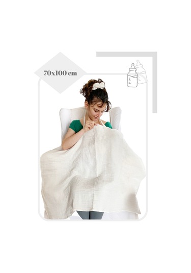 4 Katlı Iç Göstermez Pamuk Müslin Bebek Emzirme Önlüğü Beyaz