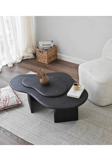 Meltedi Masif Ağaç Tasarım Orta Sehpa 96 X 65cm Siyah