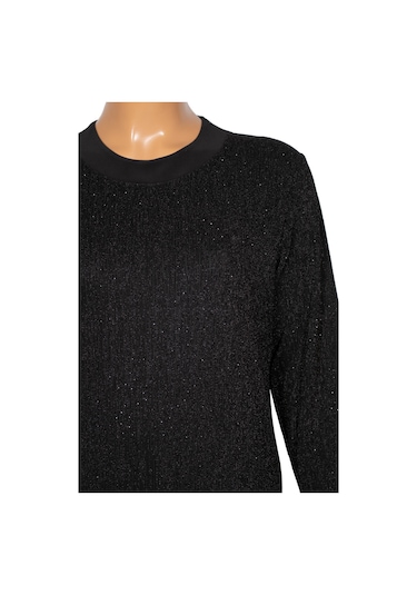 Hesna Kadın Berke Büyük Beden Sim Detaylı Boydan Siyah Elbise Siyah