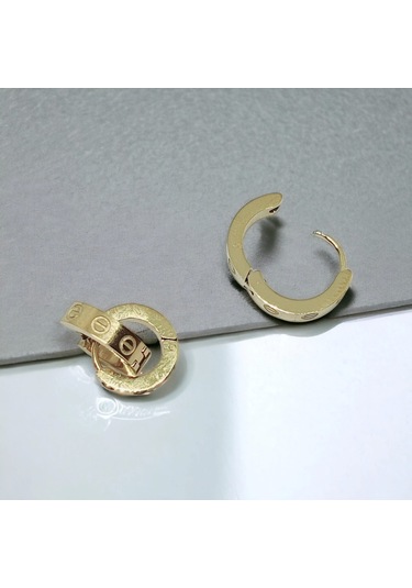 Kesebe Altın Renkli Çelik Desenli Küpe Çok Renkli