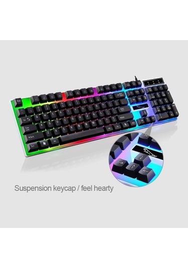 Zgb G21 1600 Dpı Profesyonel Kablolu Renkli Arka Işık Mekanik Hissediyorum Süspansiyon Klavye Optik Fare Kiti Dizüstü Bilgisayar, Pc Siyah Optik