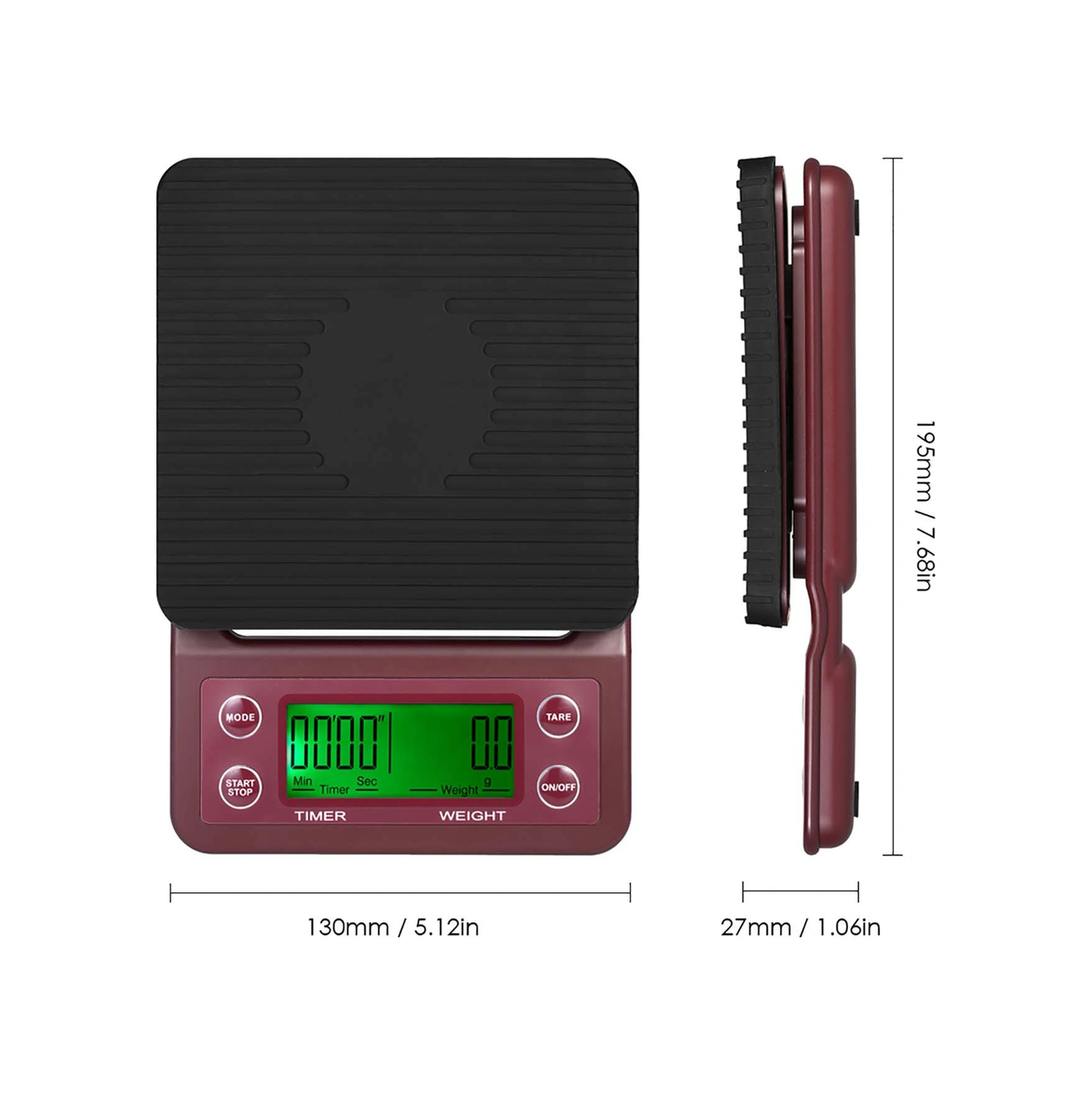 Kosona Kahve Ve Pastane İçin Zamanlayıcı Fonksiyonlu Mutfak Terazisi, 3kg/0.1g Hassasiyet, Bordo Rengi Pil Dahil Değil Bordo