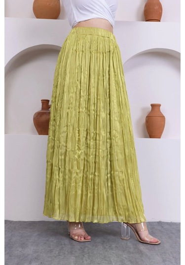 Kırışık Detaylı Etek 6034-yağ Yeşili Yağ Yeşili