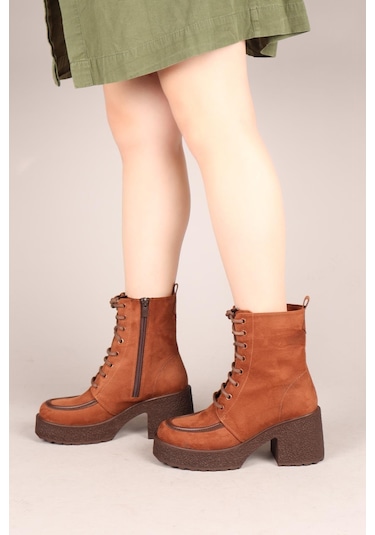 Tullıa Bağcıklı Süet Topuklu Kadın Bot Tarçın-7702 Yeşil