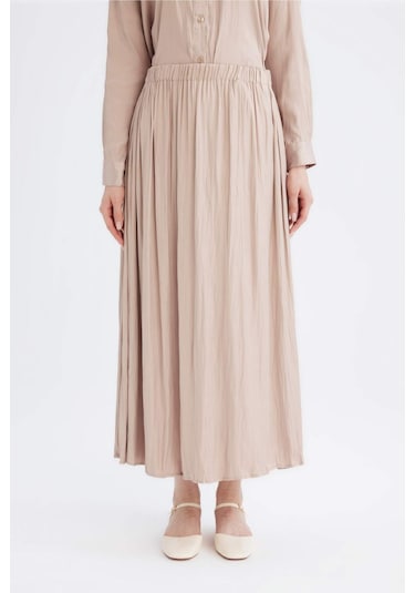 DeFacto A Kesim Basic Düz Saten Maxi Etek D2139AX24WNBG705 Bej