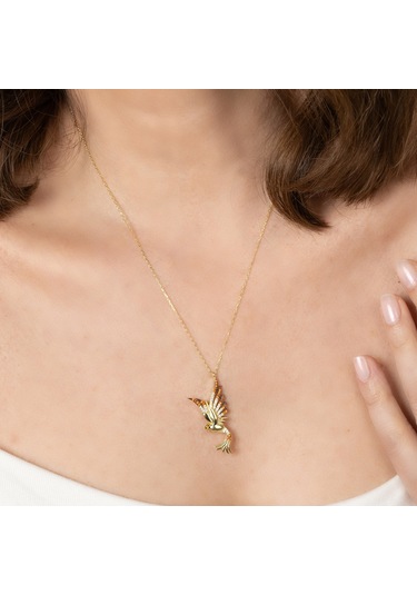 Kayra Mücevher Prenses Turuncu Taşlı Anka Kuşu Altın Kaplama Kolye