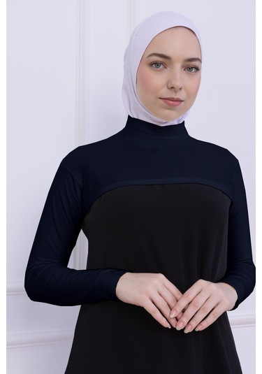 Balıkçı Yaka Boyunluklu Kolluk Lacivert - Likralı Dik Yakalı Kadın Body Tesettür Crop Bolero Lacivert
