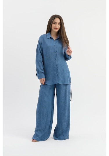 Yandan Bağlamalı Tunik Gömlek - İndigo-indigo İndigo