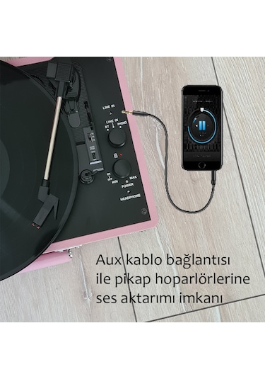 Record Master ST14012 Retro Şarjlı Bluetooth Pikap Pembe