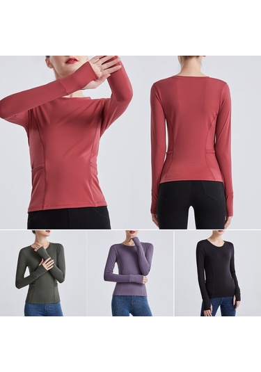 Jeemson Kadın Yoga Üstü - Rahat Nefes Alabilen Uzun Kollu Spor Tişört Ordu Yeşili