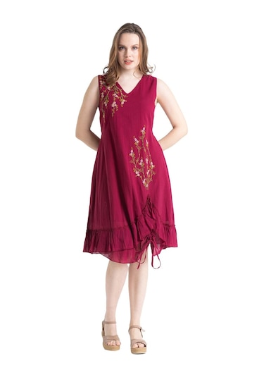 Kolsuz Vual Candan Yırtmaçlı Midi Boy Elbise Bordo Brd-bordo