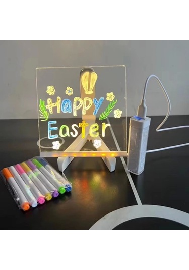 Ceylan Adam Led Işıklı Kendiliğinden Renkli Fosforlu Kalemli Kare Yazı Panosu 20x20 Cm Diğer