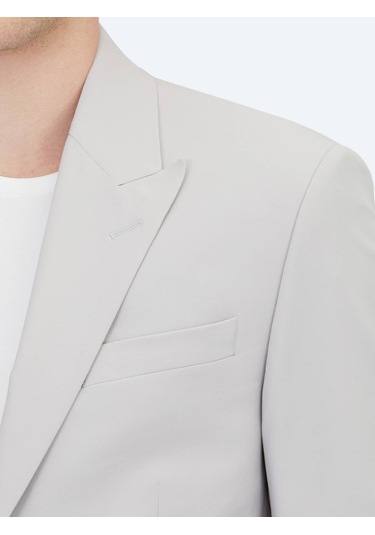 Açık Gri Düz Slim Fit Takım Elbise Açık Gri