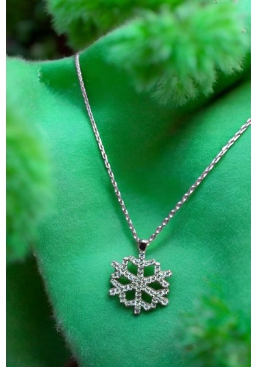 Modagümüşevi 925 Ayar Gümüş Baget Taşlı Kar Tanesi Kolye, Gümüş Kadın Kolye, Kar Tanesi Kolye