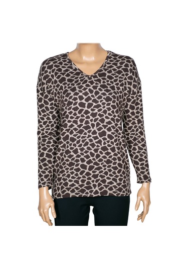 Barem Kadın Lina Büyük Beden Kışlık V Yaka Yumoş Kahve Bluz D09 Kahve